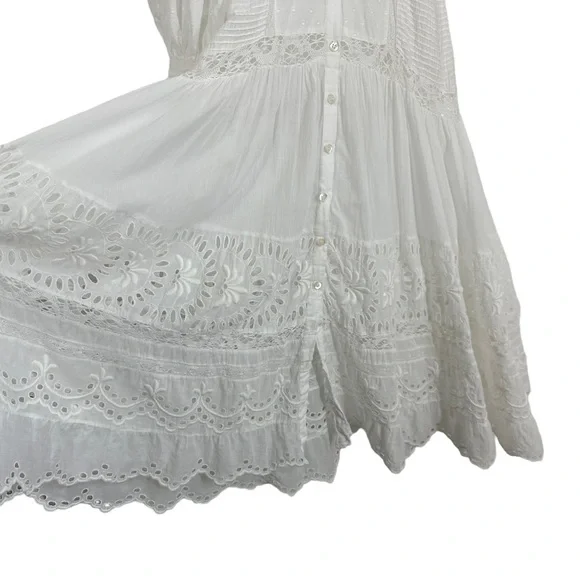 LoveShackFancy Womens Titania Midi Dress Sz 0 White Eyelet Embroidered Romantic - Picture 6 of 11